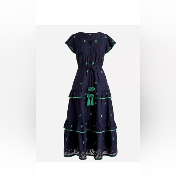 J. Crew Dresses & Skirts - J. Crew Navy Maxi Dress with Green Embroidery